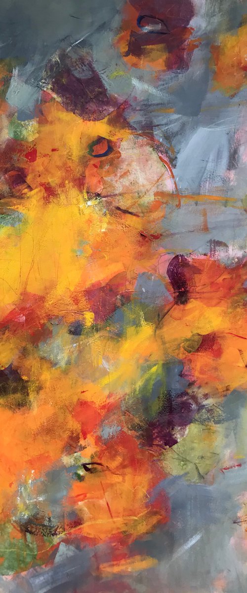 Fire Flowers - Extra large contemporary painting by Angela  Dierks