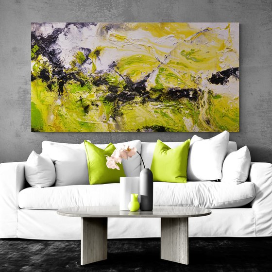 Lime By Design 190cm x 100cm Lime Textured Abstract Art