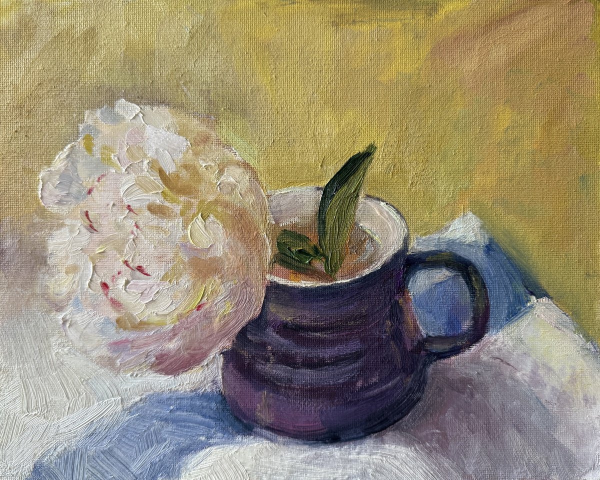 Peony In The Blue Cup By Kate Sosonna, 10 X 8, Artwork For Sale On Artfinder