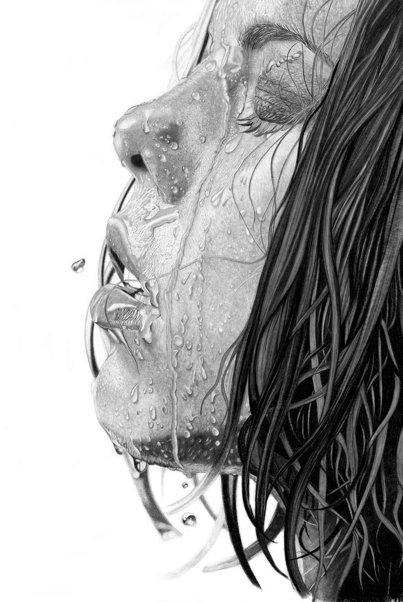Photorealistic Portrait Pencil Drawing By Paul Stowe, 31 X 47", Wet (2023), Original Artwork
