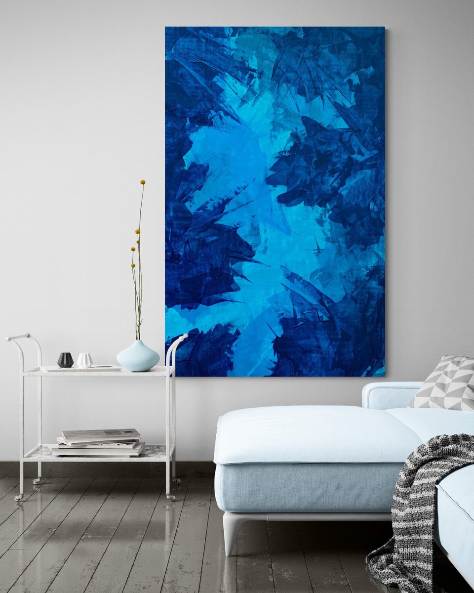 Abstract Acrylic Painting By Anita Kaufmann, 35 X 55, Beyond The Blue Sea 1225 ##, Original Artwork