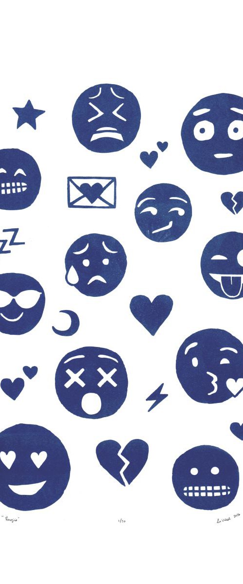 Emoji Print in Delft Blue - Unframed - FREE Worldwide Delivery by Lu West