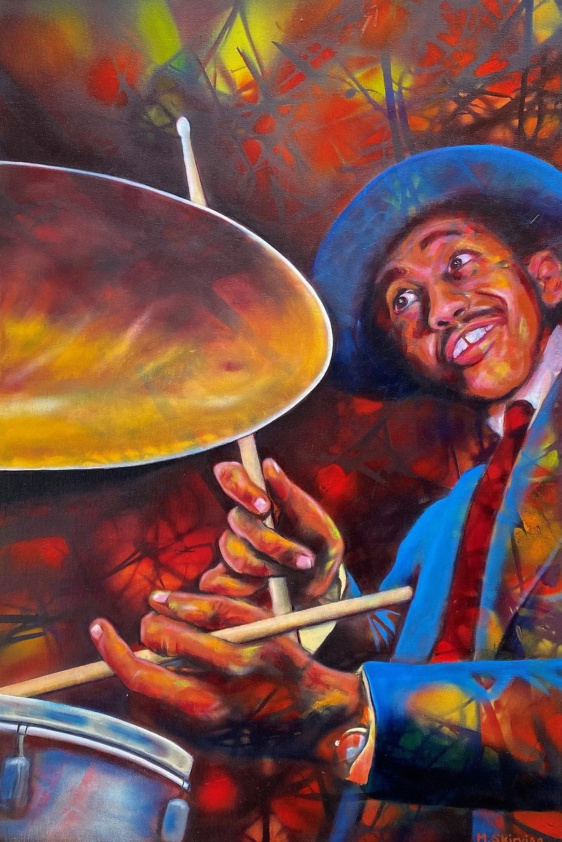 Expressive Portrait Oil Painting By Mark Antony Skirving, 20 X 30", Drummer Man, Original Artwork