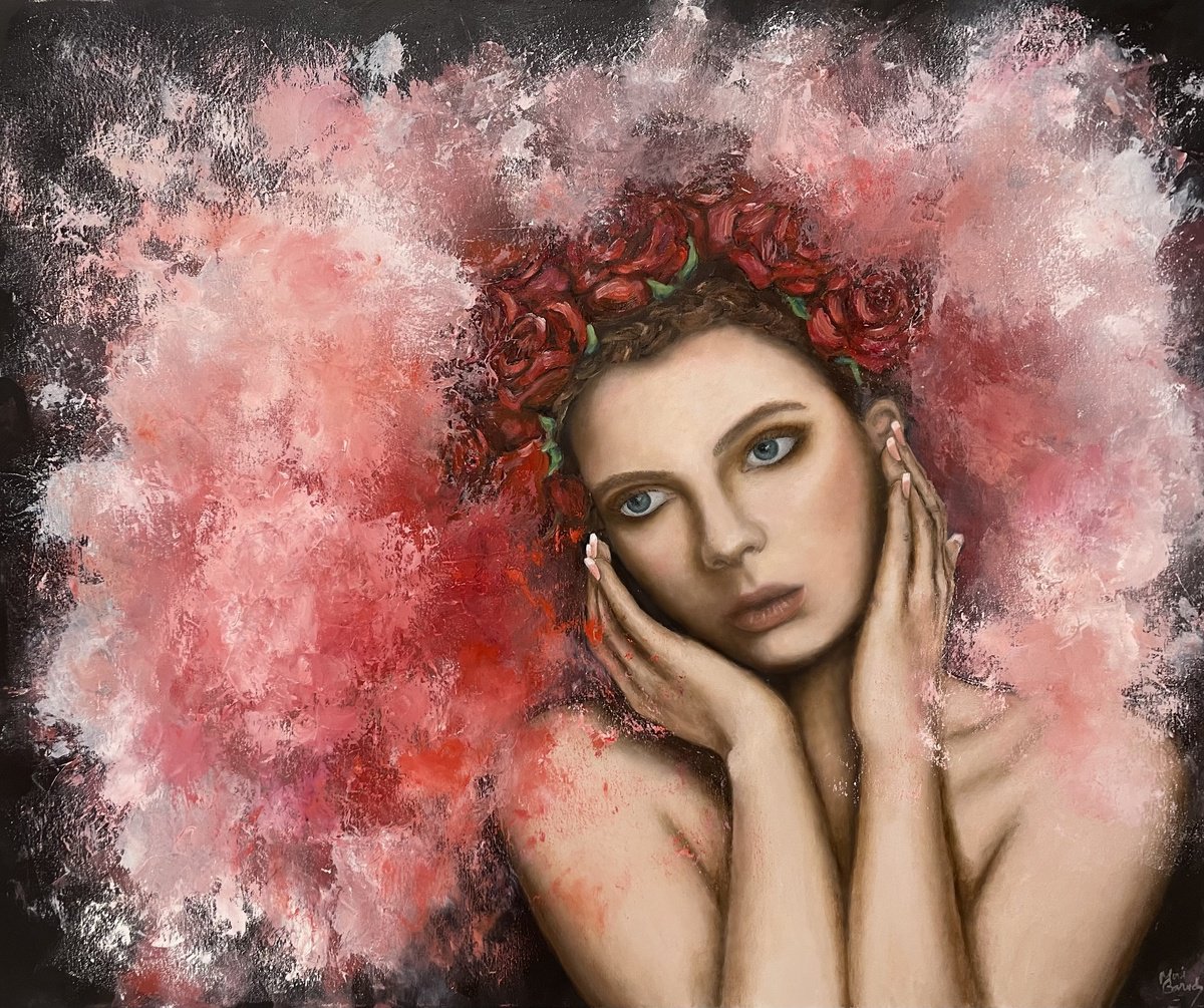 Expressive Portrait Oil Painting By Miri Baruch, 43 X 35", Romy