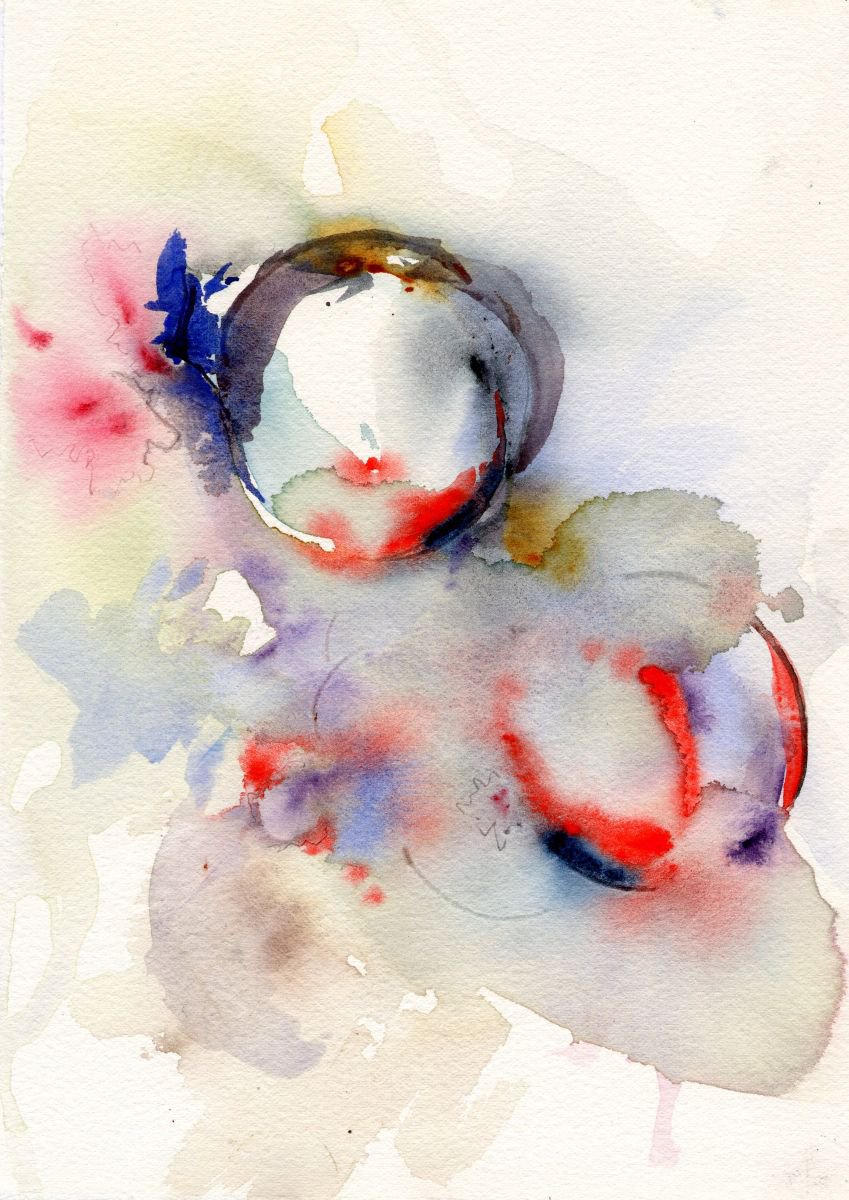 Impressionistic Abstract Watercolour By Alex Tolstoy, 6 X 9, Balls, Original Artwork