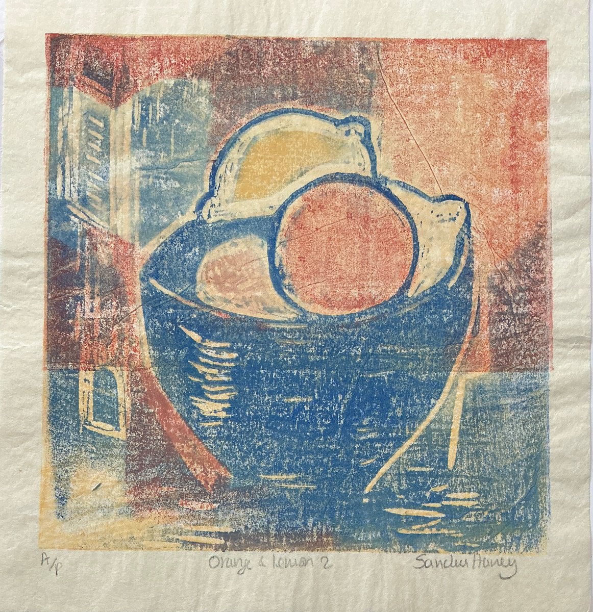 Expressive Still Life Limited Edition Print By Sandra Haney, 10 X 11", Orange And Lemon 2, Original Artwork