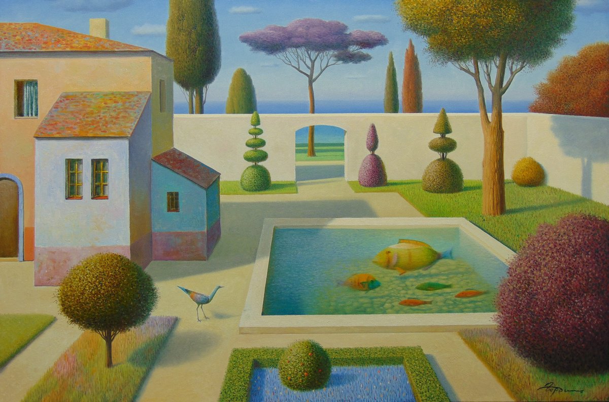 Garden with fish and bird by Evgeni Gordiets