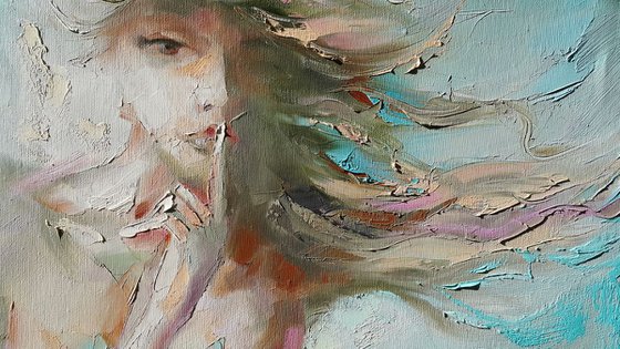 Nude woman " Pastel tenderness ", naked girl, original oil painting