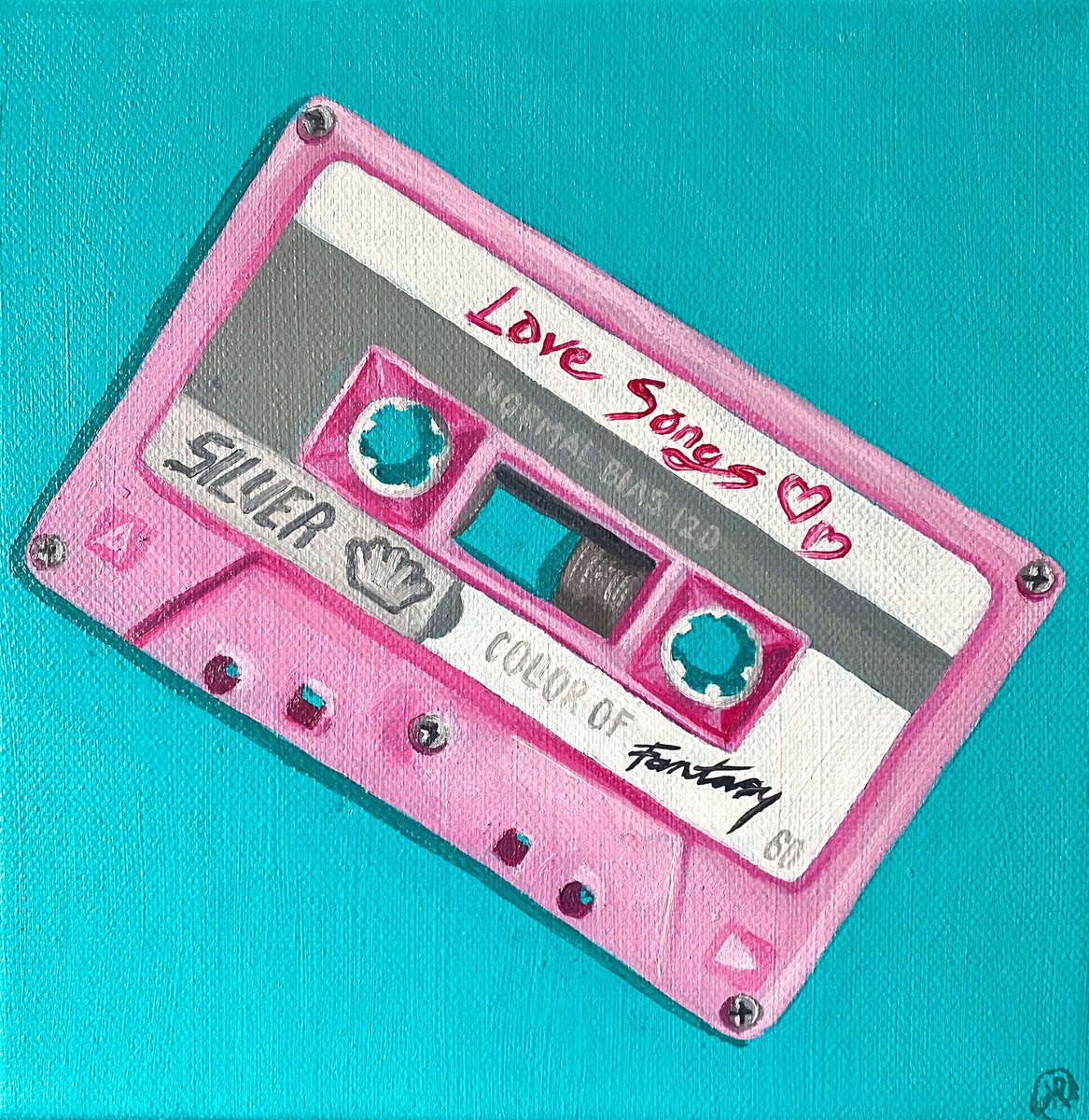 Urban And Pop Still Life Oil Painting By Kate Revill, 8 X 8", Cassette Me Free, Original Artwork