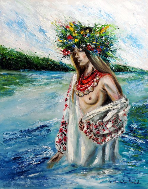 The Ukrainian Girl at the Morning Lake by Ruslana Levandovska