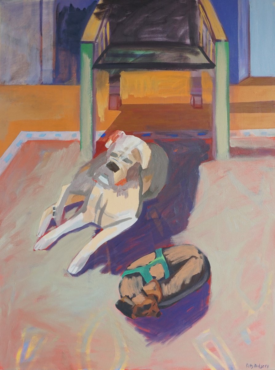 Expressive Oil Painting , Dogs On Oriental By Patty Rodgers, 30 X 40, Artwork For Sale On Artfinder