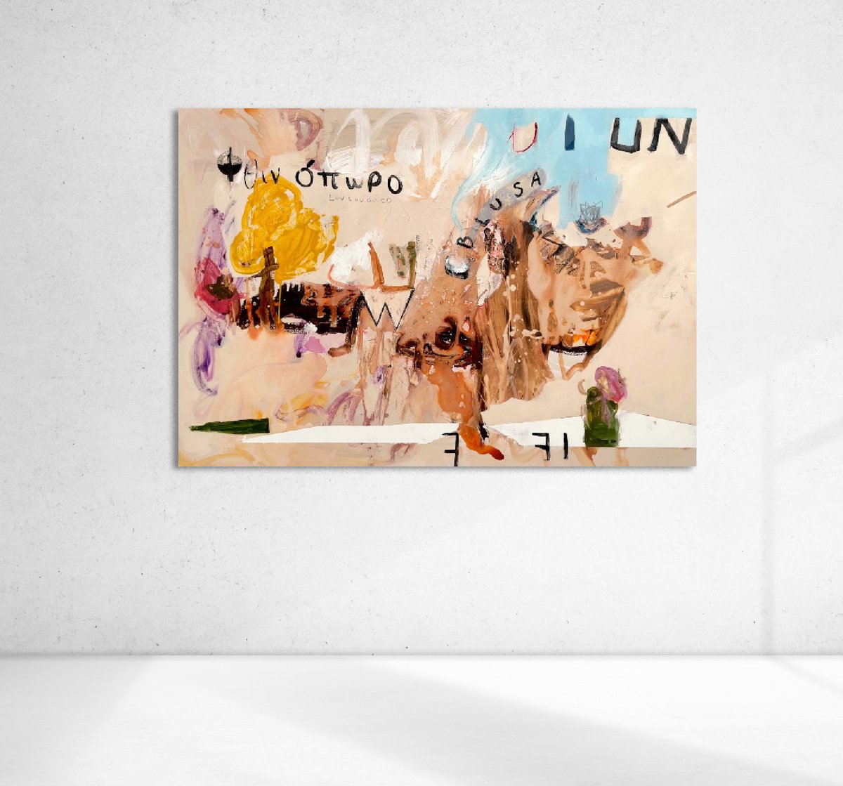 Expressive Abstract Oil Painting By Mina Ilic, 51 X 35", Minotaurus, Original Artwork