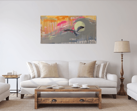 Bright painting - "Seagull" - Expressionism - Bird - Seagull - Sunset