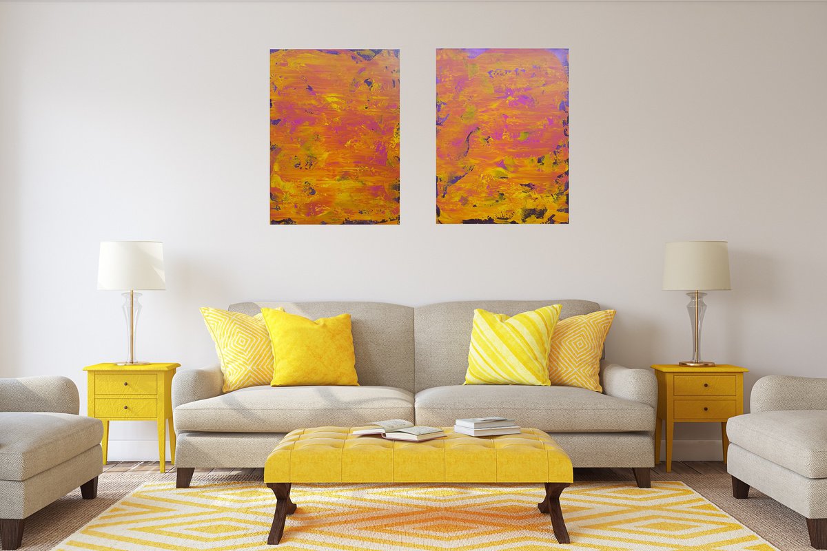 Ice on fire - diptych abstract painting by Ivana Olbricht