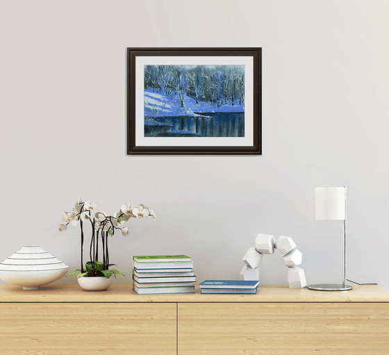 Frosty river in the forest