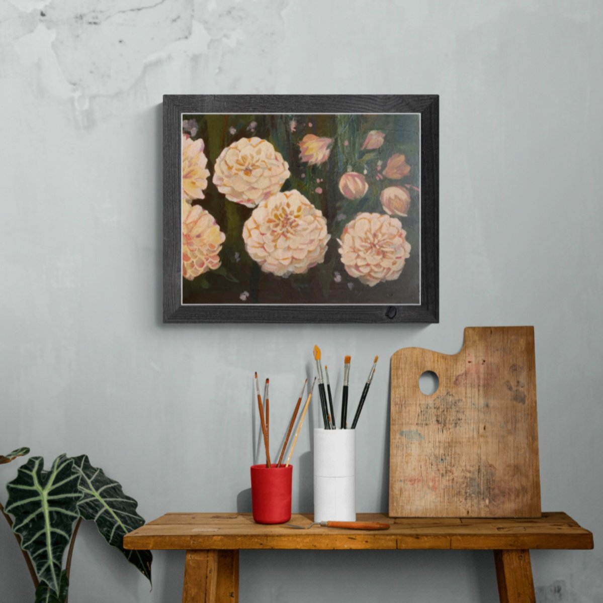 Impressionistic Botanical Oil Painting By Bohdan Vykhrenko, 20 X 16, Dahlias, Original Artwork