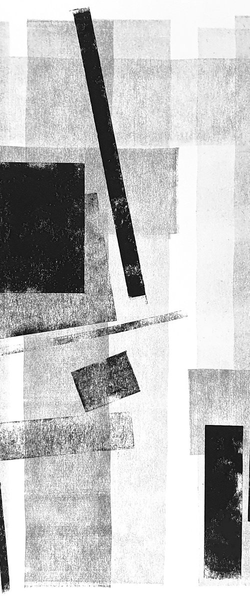 Monochrome dynamic composition n.1 ⋅ Monoprint by Mirta Artworks