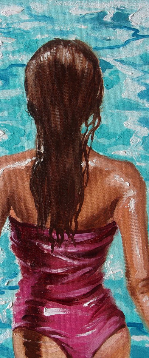 " BLUE RELAX " SUN SKY SEA SAND liGHt  ORIGINAL OIL PAINTING, GIFT, PALETTE KNIFE by Monika Luniak