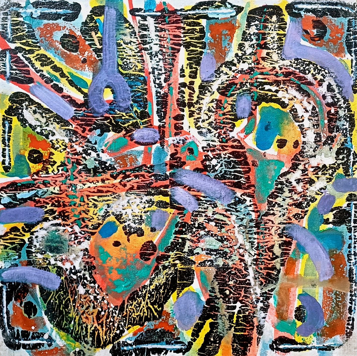 Abstract Acrylic Painting By Stanislav Bojankov, 16 X 16", Heart-Ix, Original Artwork