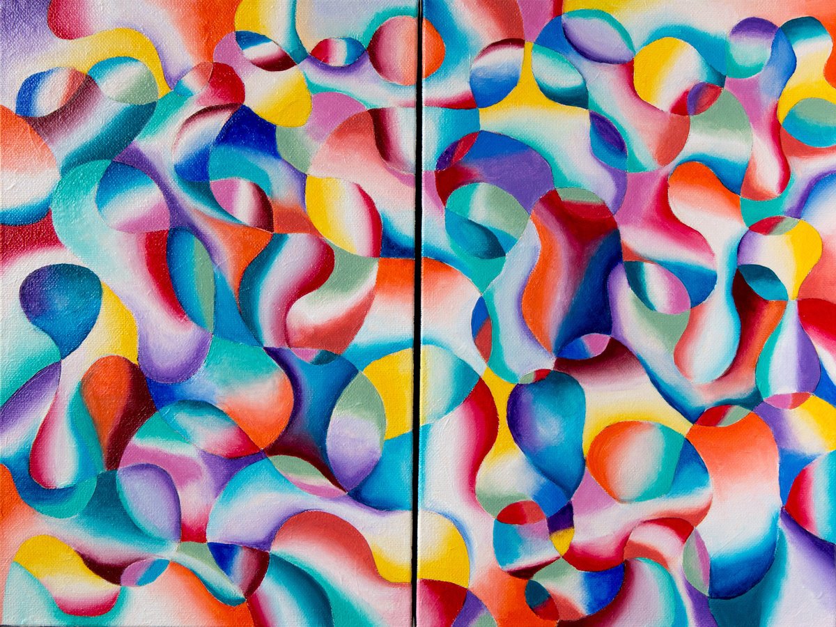 Abstract Acrylic Painting By Stefan Fierros, 16 X 12", Kaleidoscope, Original Artwork