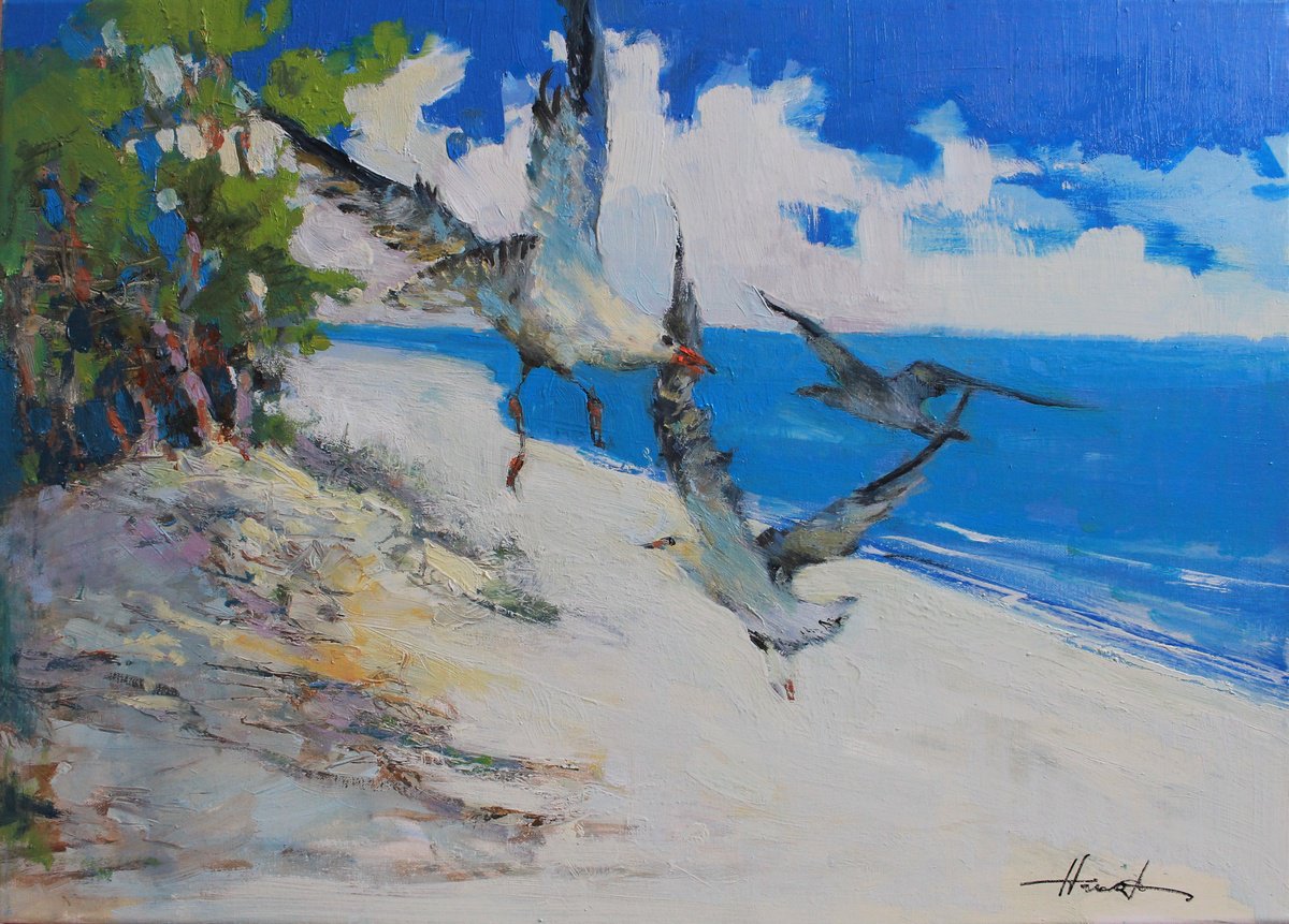 Expressive Oil Painting , Coastal Harmony By Hovart, 28 X 20, Artwork For Sale On Artfinder