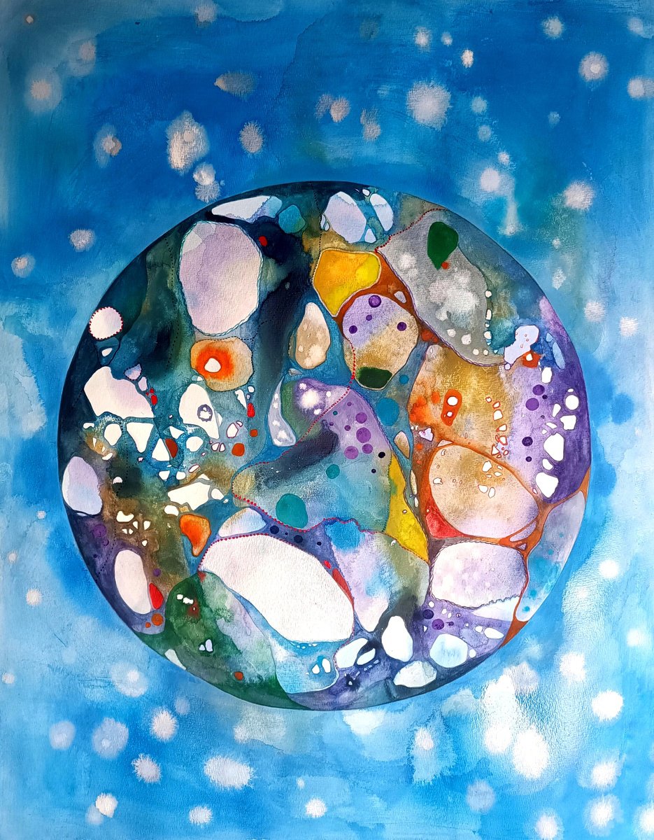 Organic Abstract Watercolour By Ilaria Finetti, 20 X 26, Silver Planet, Original Artwork