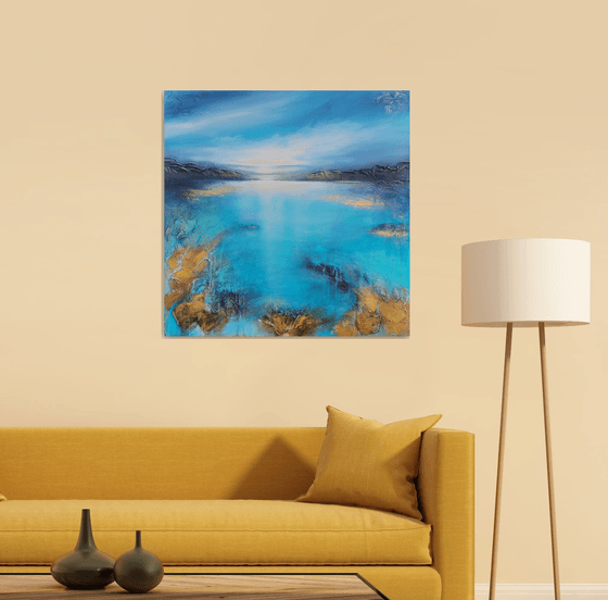 A beautiful large modern structured semi-abstract seascape painting "After the rain"