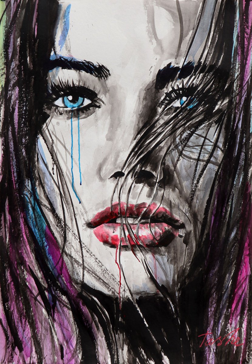 Urban And Pop Portrait Ink Drawing By Tashe, 28 X 39", "Unstoppable", Original Artwork