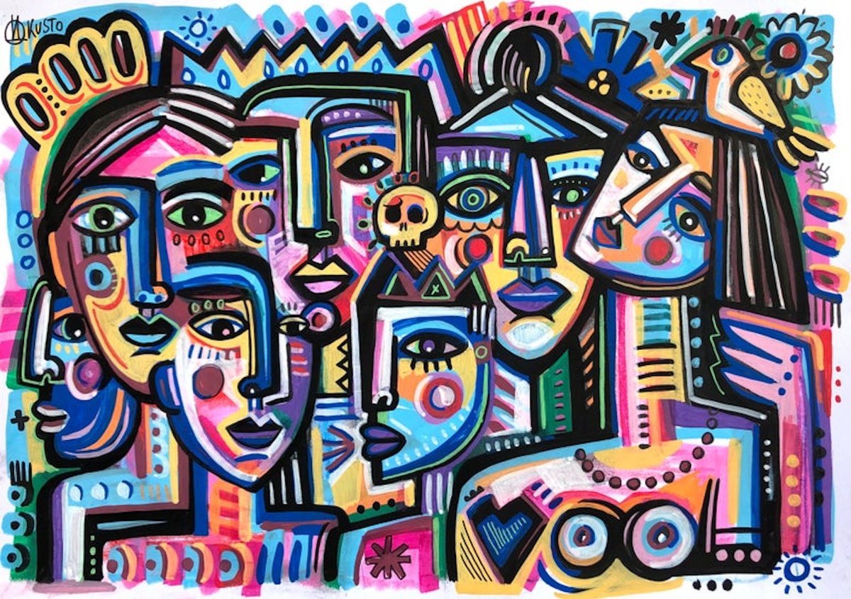 Impressionistic Portrait Ink Drawing By Daria Kusto, 11 X 8, Abstract Souls, Original Artwork