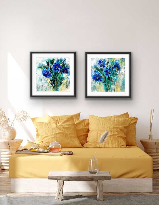 Blue Spring Flowers - Diptych