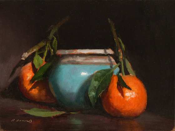 Tangerines and a Blue Pot