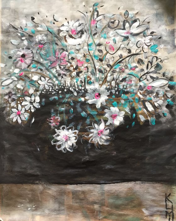 Flowers Study I Acrylic on Newspaper Nature Art Flower Painting of Colour Floral Art 37x29cm Gift Ideas Original Art Modern Art Contemporary Painting Abstract Art For Sale Buy Original Art Free Shipping