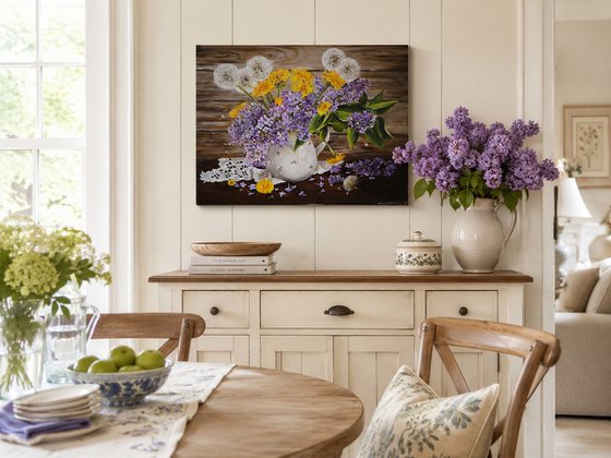 Lilac Bouquet with Dandelions