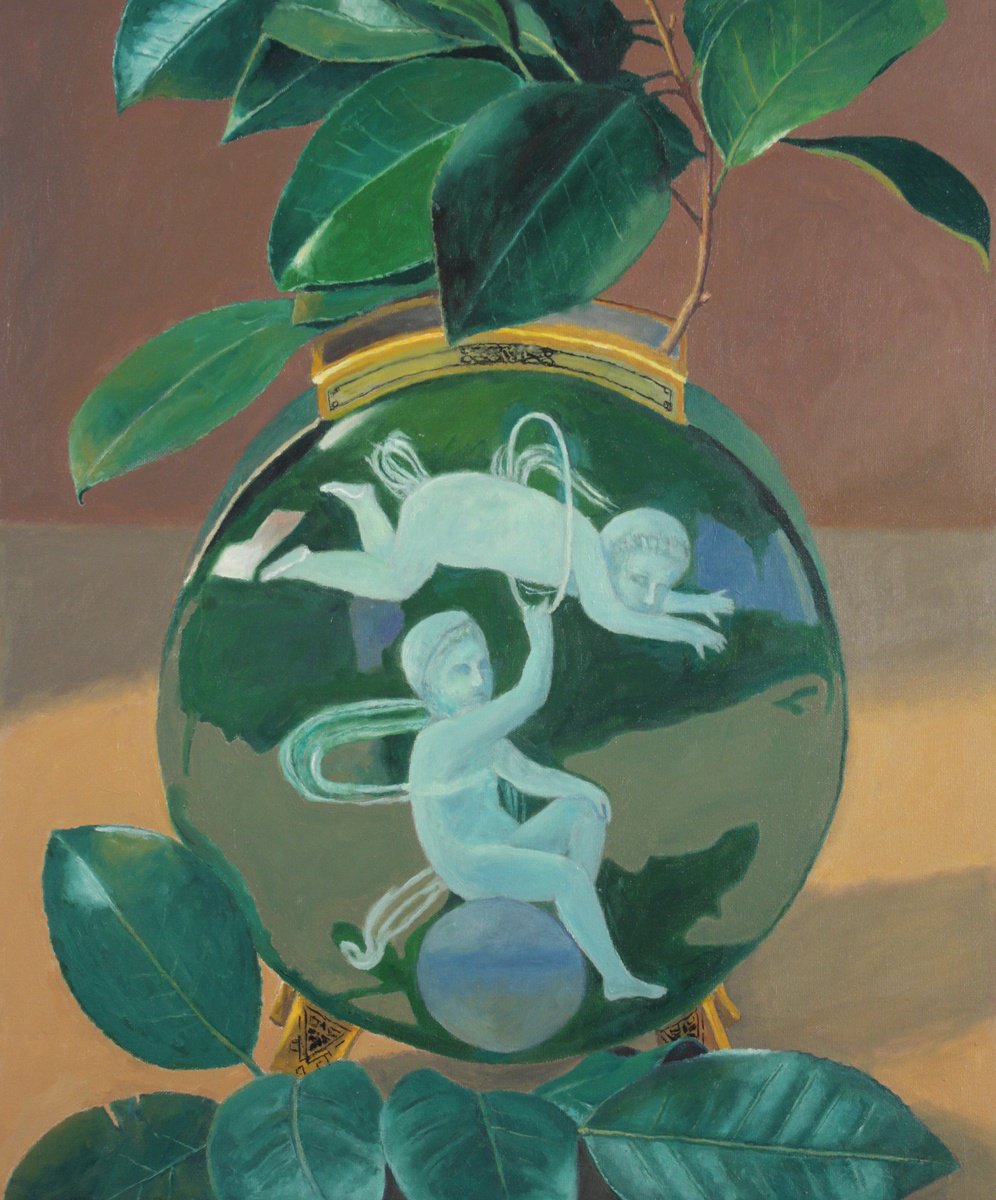 Photorealistic Still Life Oil Painting By Douglas Newton, 20 X 24, Vase And Camellia, Original Artwork