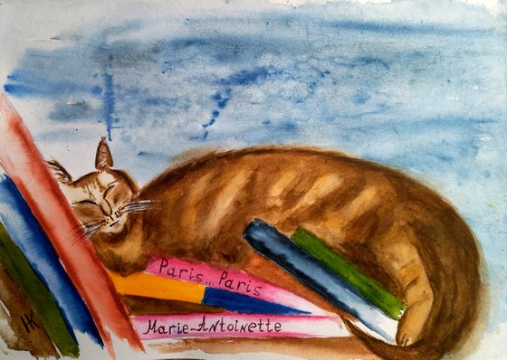 Cat Painting Animal Original Art Pet Painting Cat Portrait Watercolor Artwork 17 by 12 inches