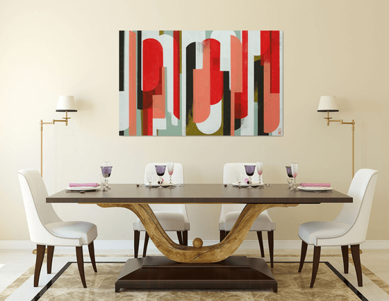 Large Graphic Painting - Traffic Red & Pink XL - 140x90cm - Ronald Hunter - 07J