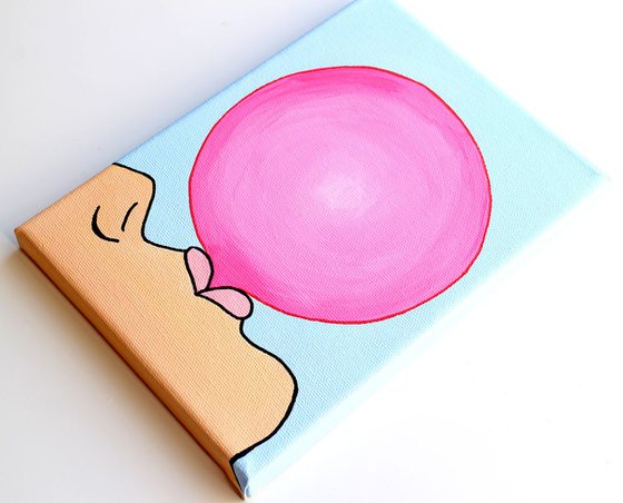 Bubble Gum Bubble Pop Art Painting On Miniature Canvas