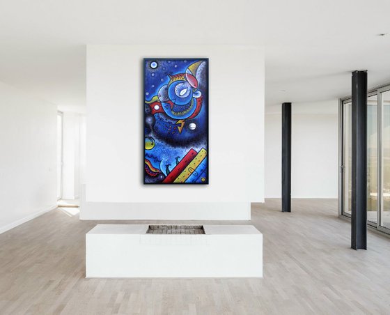 "Elements & Dreamscapes" - FREE SHIPPING to the USA - Original PMS Abstract Oil Painting On Wood - 24" x 48", Framed