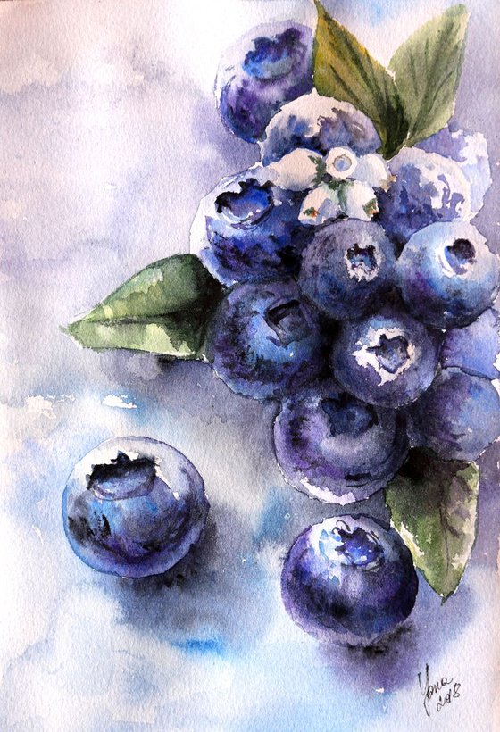 Blueberries ORIGINAL Watercolor Painting - Food Art