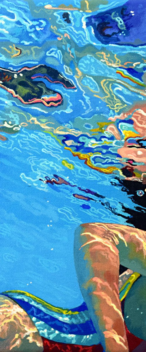 Underneath XLV - Miniature swimming painting by Abi Whitlock