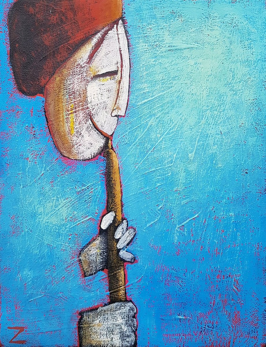 Naive Portrait Painting By Zhana Viel, 9 X 12", Claris Iii, Original Artwork