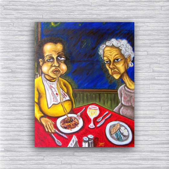 "The Dining Dead" - Original PMS Pop Surrealist Oil Painting - 24" x 30"
