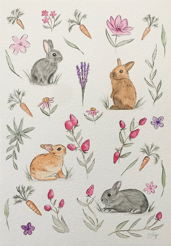 Bunnies and flowers