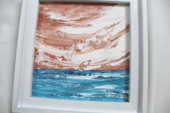Seaside view - landscape - acrylic painting framed mini canvas painting