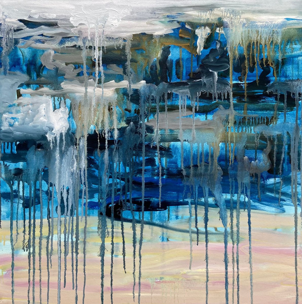 Abstract Landscape Oil Painting By Junija (Yuna) Galejeva, 24 X 24", Melts Away, Original Artwork