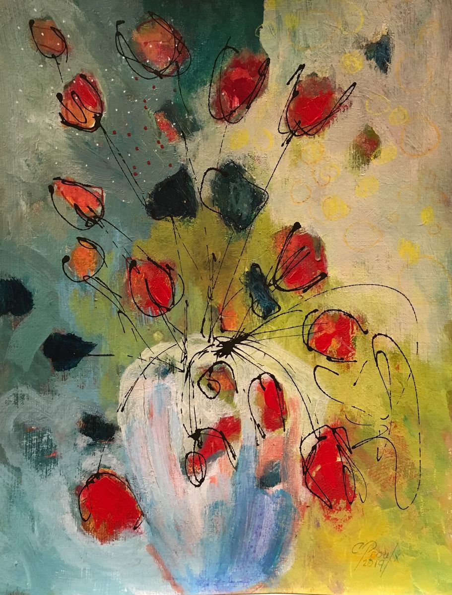 Les temps heureux - Original mixed media painting - One of a kind by Chantal Proulx