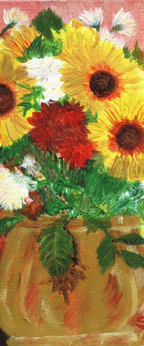 sunflowers and chrysanthemums by Sandra Fisher