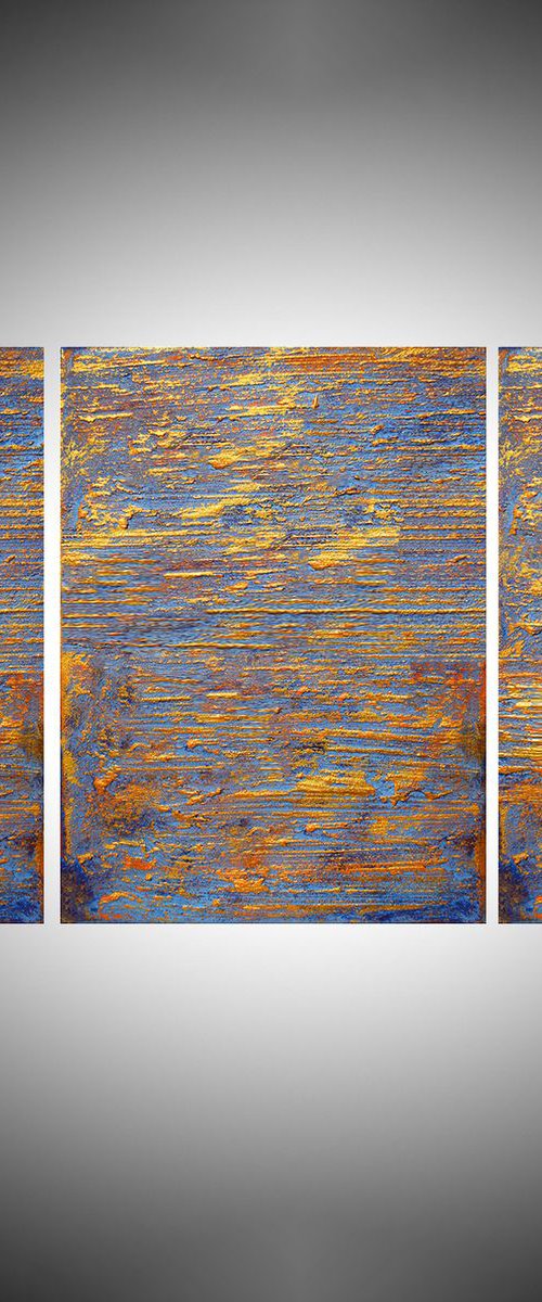 - Colours of the Divine - metallic gold edition three piece extra large triptych 3 panel wall art painting big canvas wall abstract canvas impasto modern 48 x 20" by Stuart Wright