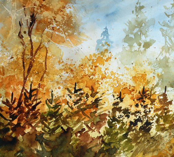 Autumnal path -watercolor