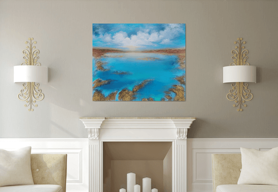 A XXL large modern semi-abstract structured mixed-media seascape painting "Awakening"